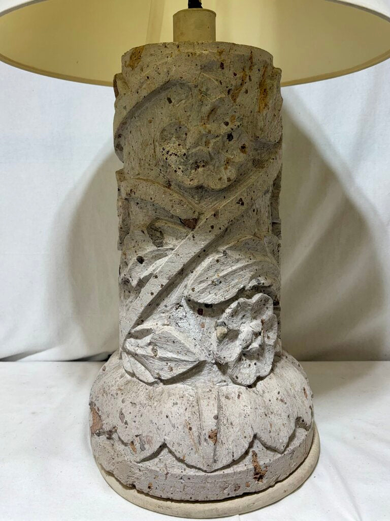 Architectural Concrete Cast Floral Pillar Style Table Lamp (HEAVY)