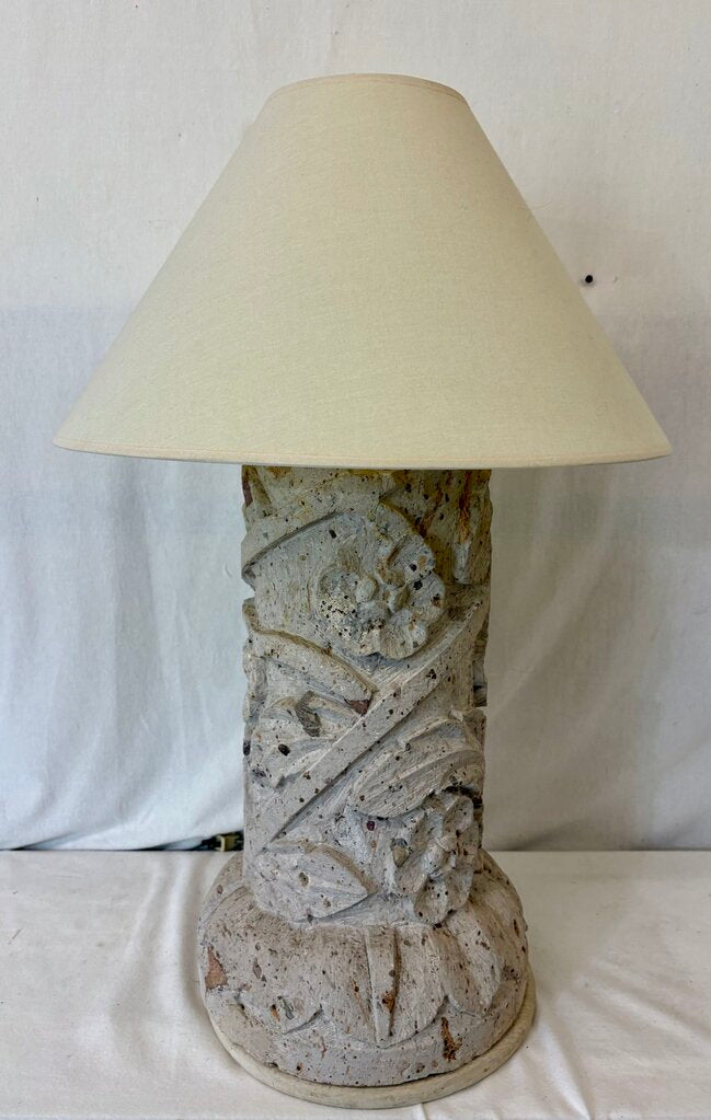 Architectural Concrete Cast Floral Pillar Style Table Lamp (HEAVY)