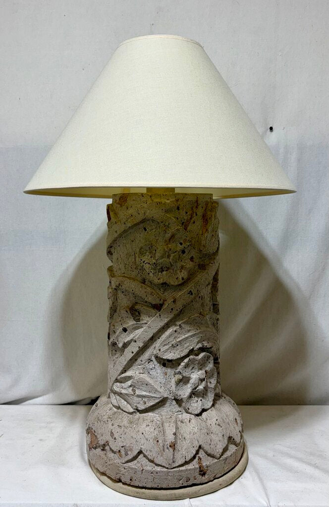 Architectural Concrete Cast Floral Pillar Style Table Lamp (HEAVY)