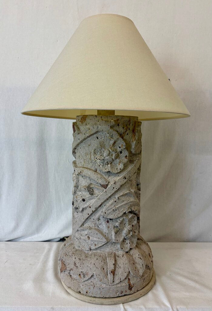 Architectural Concrete Cast Floral Pillar Style Table Lamp (HEAVY)