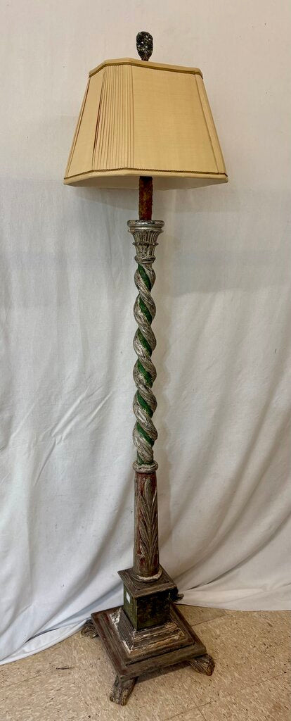 Vintage Turned Carved Wooden Candlestick Style Floor Lamp