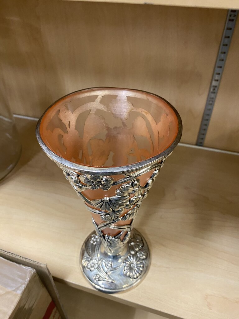 Art Nouveau Style Silver Plated Floral Trumpet Vase