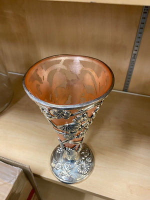 Art Nouveau Style Silver Plated Floral Trumpet Vase