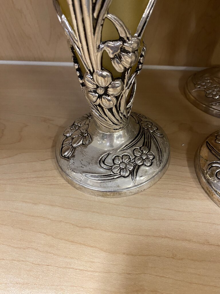 Art Nouveau Style Silver Plated Floral Trumpet Vase