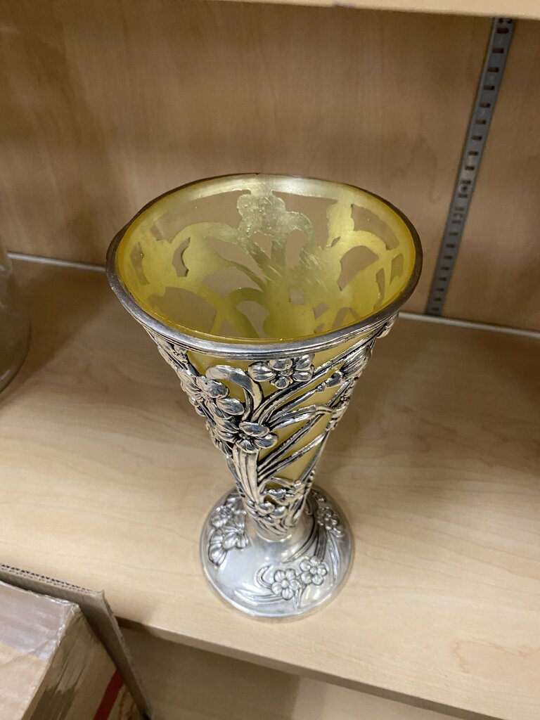 Art Nouveau Style Silver Plated Floral Trumpet Vase