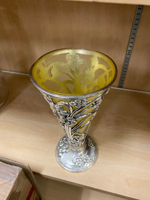 Art Nouveau Style Silver Plated Floral Trumpet Vase