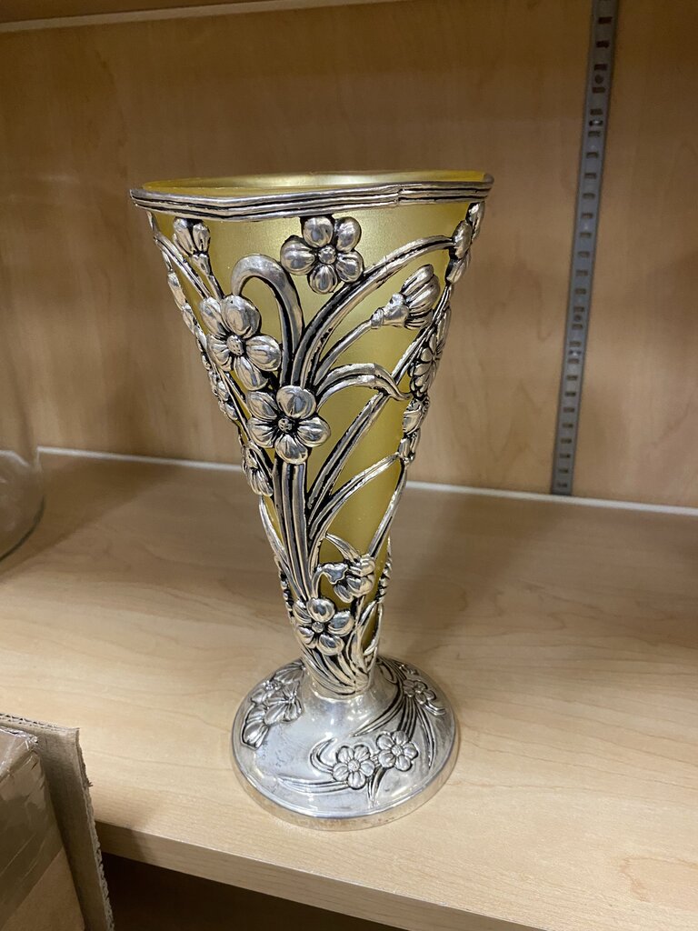 Art Nouveau Style Silver Plated Floral Trumpet Vase