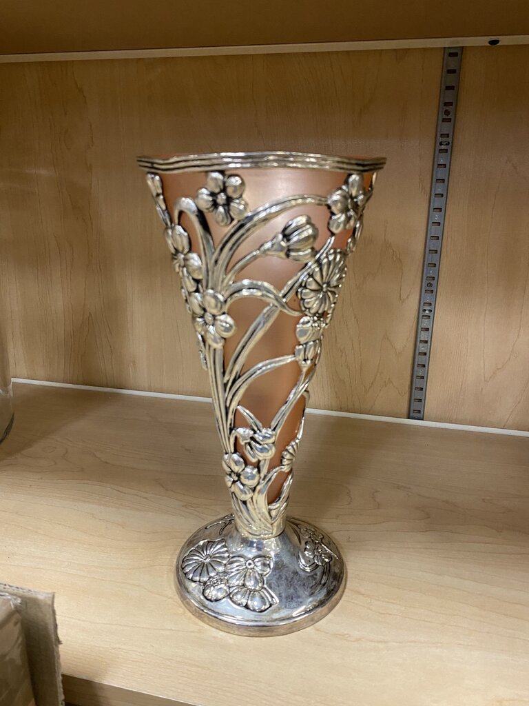Art Nouveau Style Silver Plated Floral Trumpet Vase