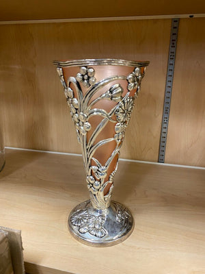 Art Nouveau Style Silver Plated Floral Trumpet Vase
