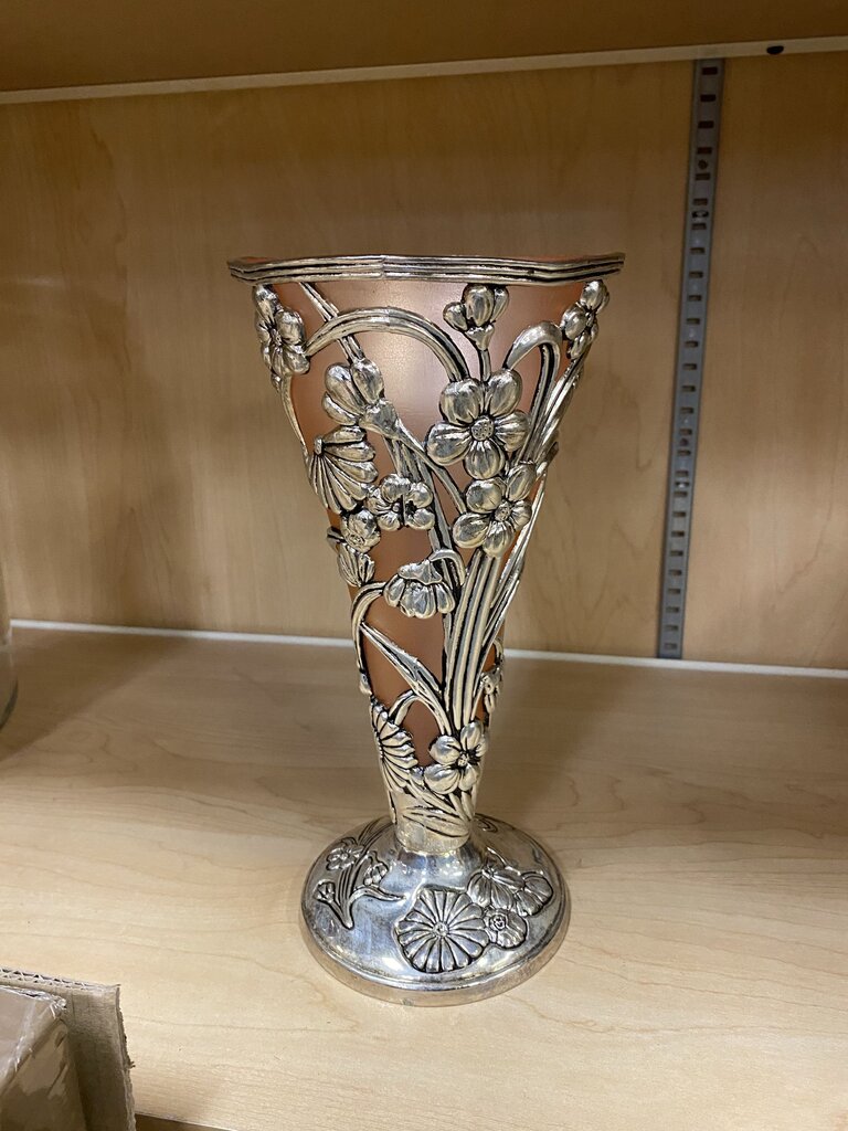 Art Nouveau Style Silver Plated Floral Trumpet Vase