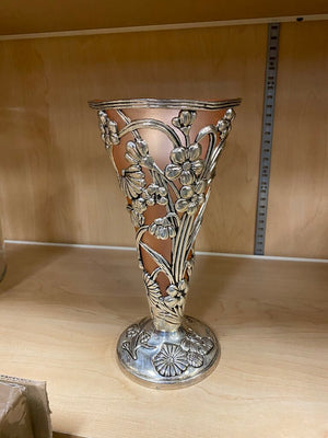 Art Nouveau Style Silver Plated Floral Trumpet Vase