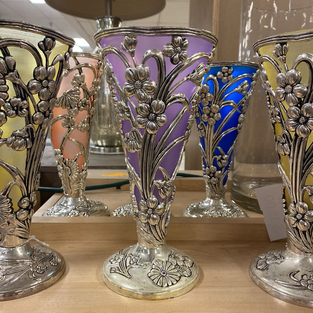 Art Nouveau Style Silver Plated Floral Trumpet Vase
