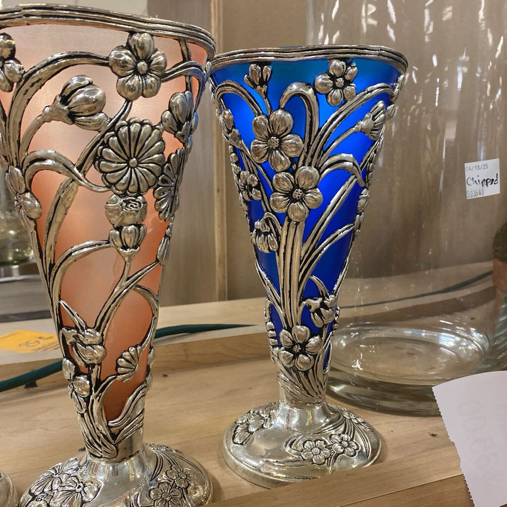 Art Nouveau Style Silver Plated Floral Trumpet Vase