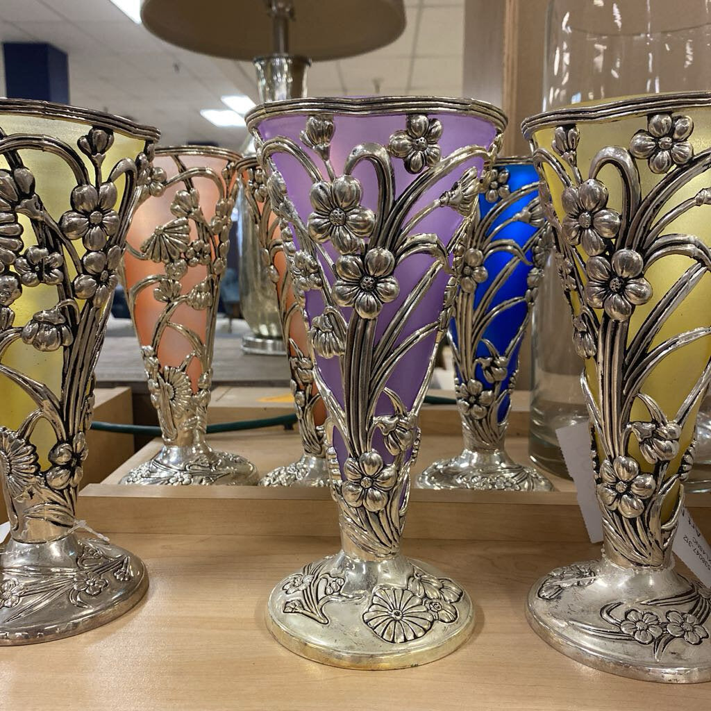 Art Nouveau Style Silver Plated Floral Trumpet Vase