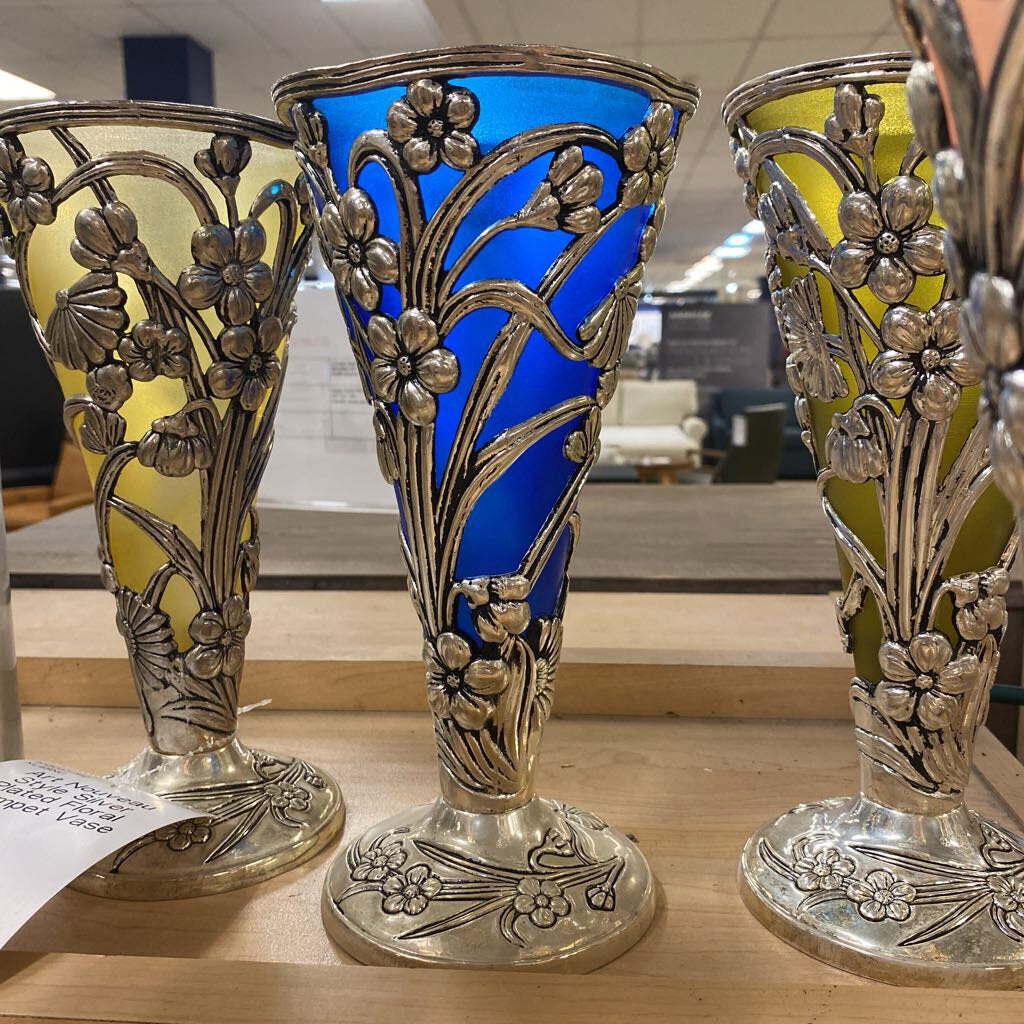Art Nouveau Style Silver Plated Floral Trumpet Vase