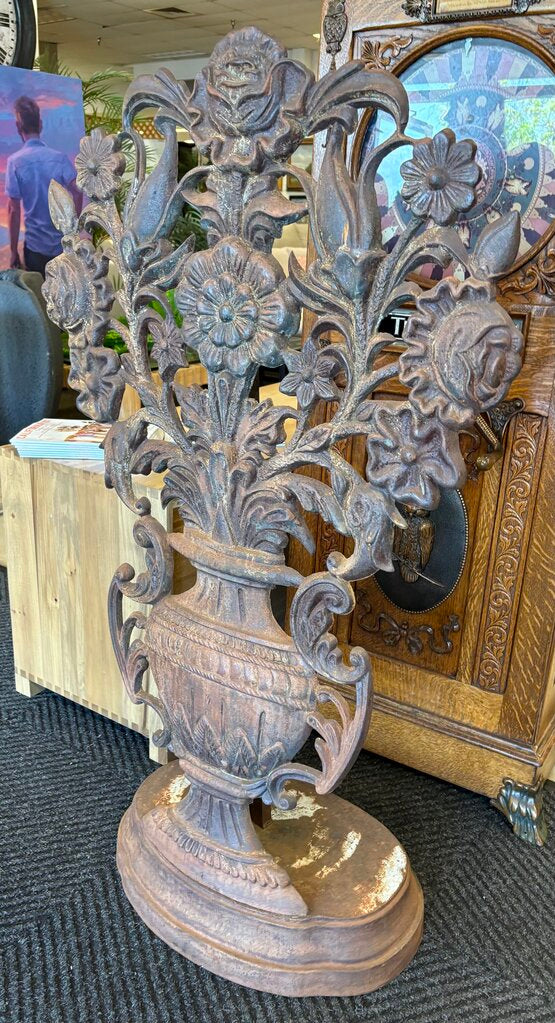 Antique Large Cast Iron Floral Urn Silhouette