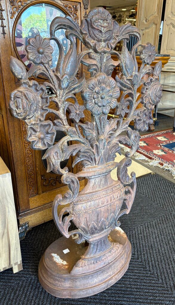 Antique Large Cast Iron Floral Urn Silhouette