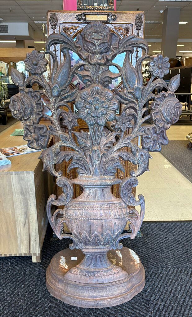 Antique Large Cast Iron Floral Urn Silhouette
