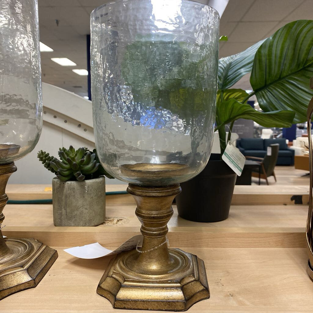 Gold Pedestal Hurricane Candle Holder 12.75"H