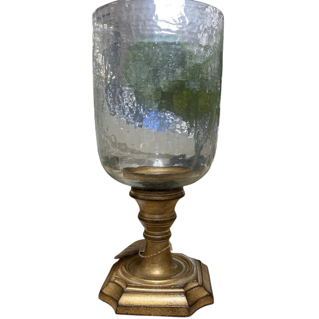 Gold Pedestal Hurricane Candle Holder 12.75"H by Miss Daisy's Consignment & Auction House