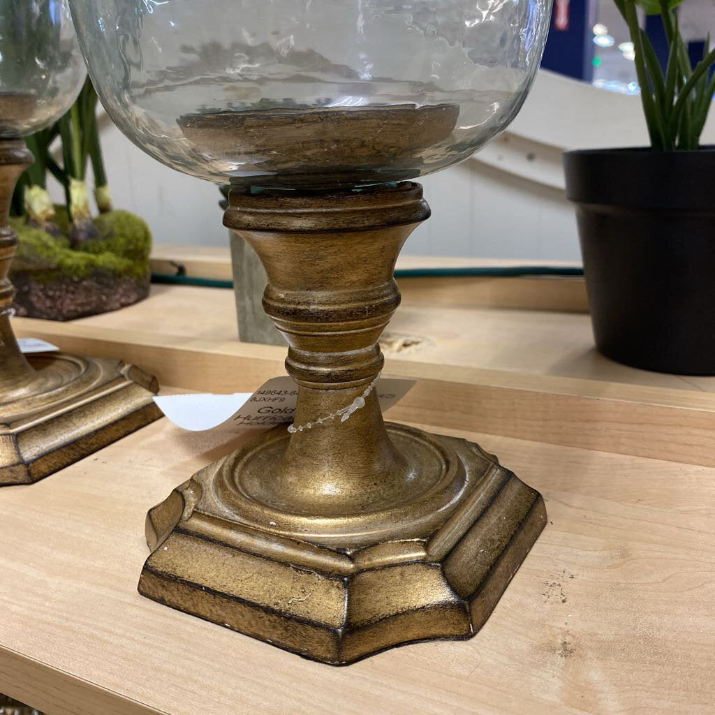 Gold Pedestal Hurricane Candle Holder 12.75"H
