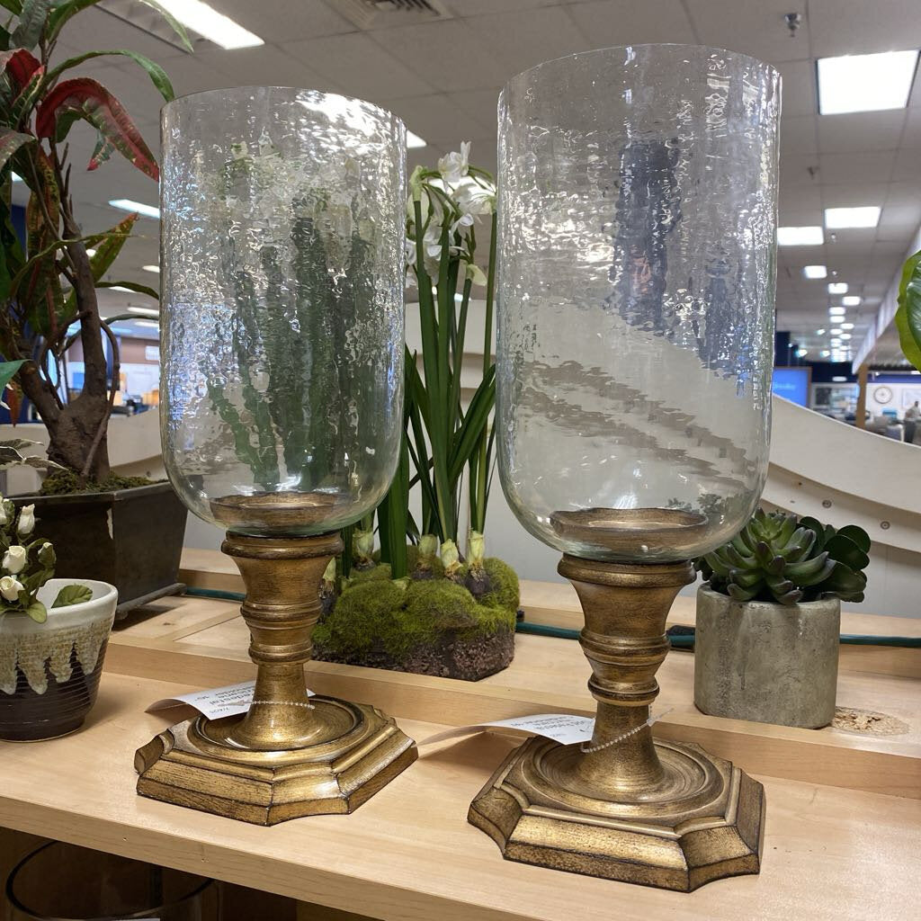 Gold Pedestal Hurricane Candleholder 16"