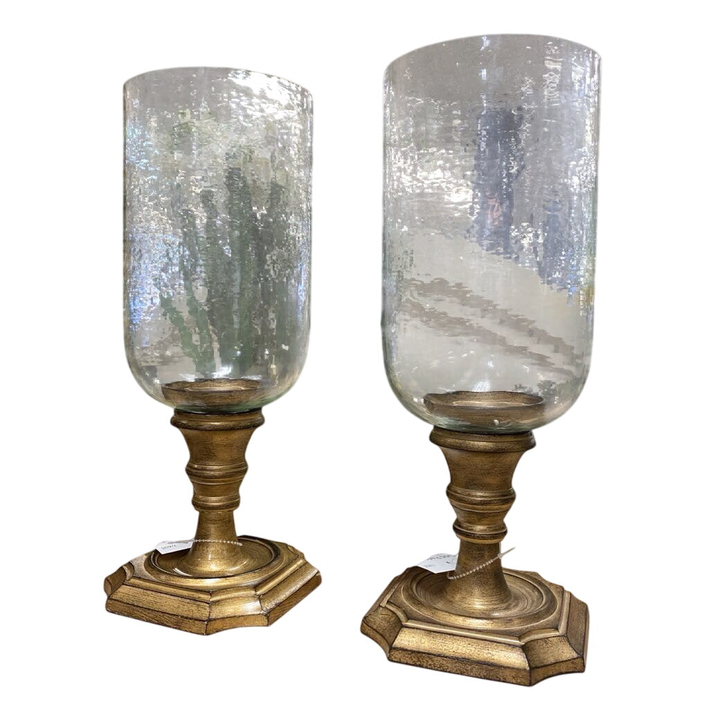 Gold Pedestal Hurricane Candleholder 16"
