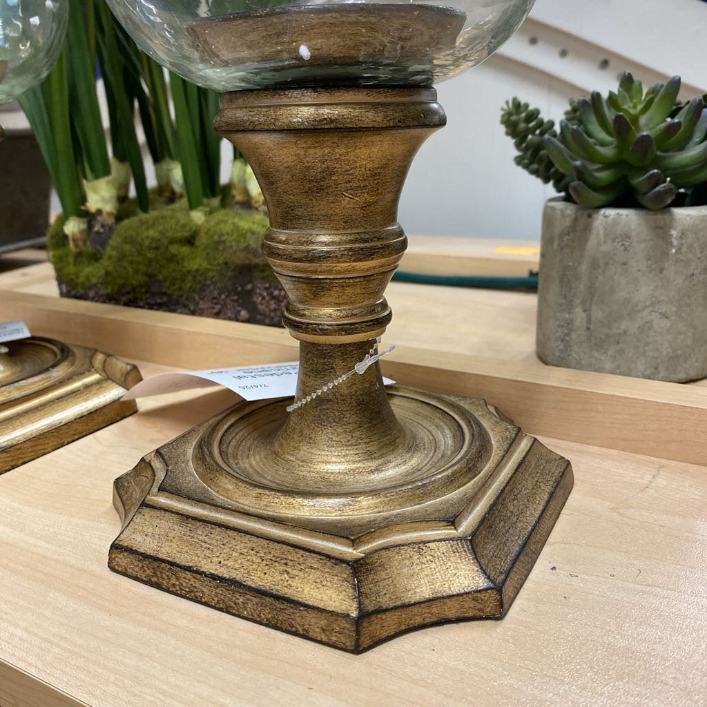 Gold Pedestal Hurricane Candleholder 16"
