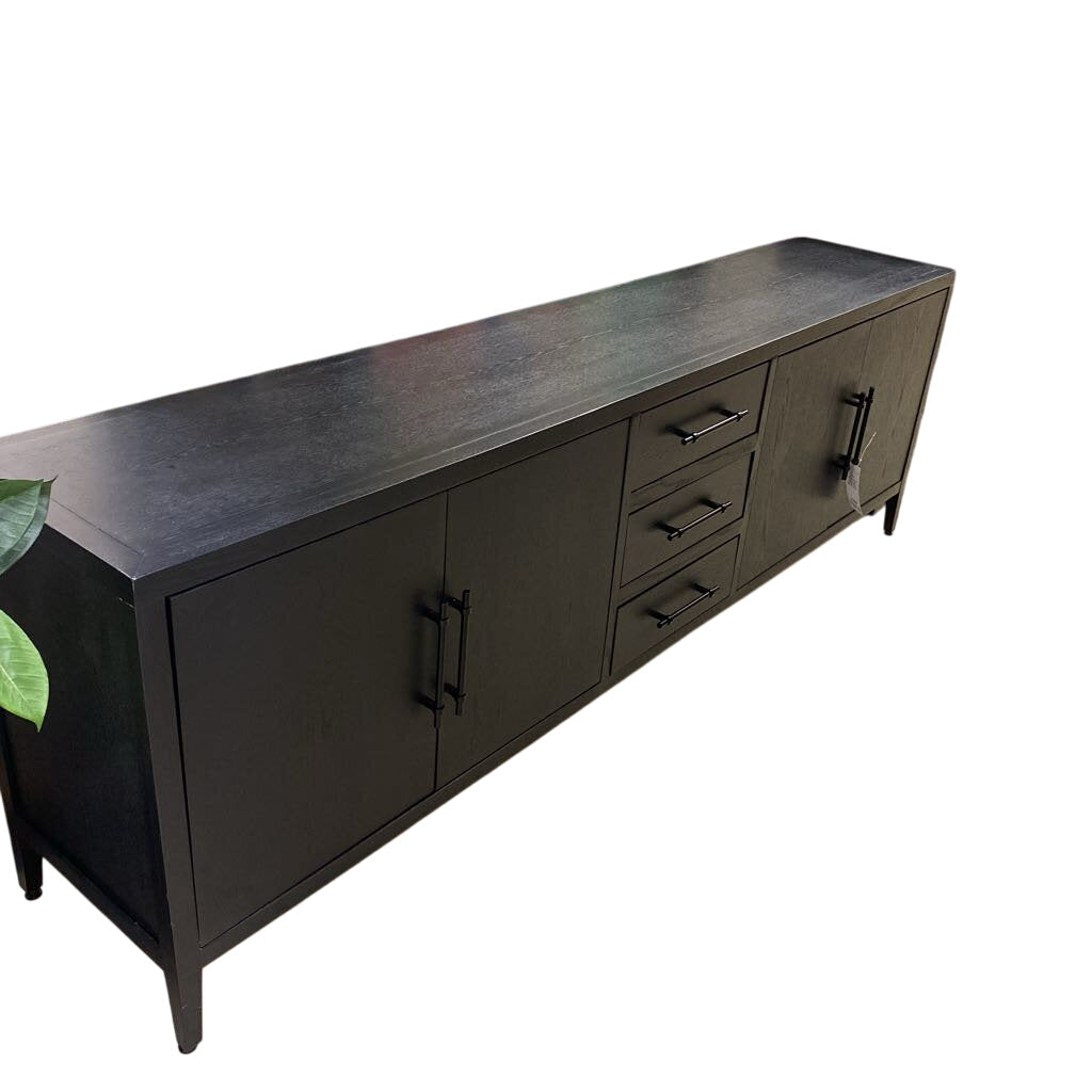 Media Console Black Contemporary 84 Inch Low Profile