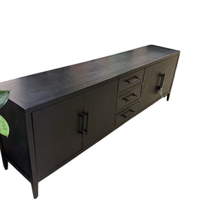 Media Console Black Contemporary 84 Inch Low Profile