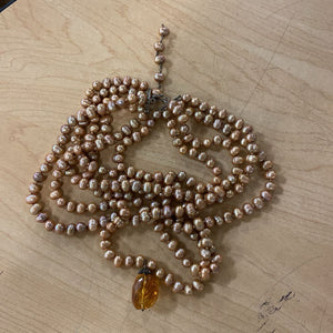 5 Strand Pink Pearl & Amber Necklace