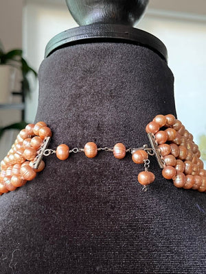 5 Strand Pink Pearl & Amber Necklace