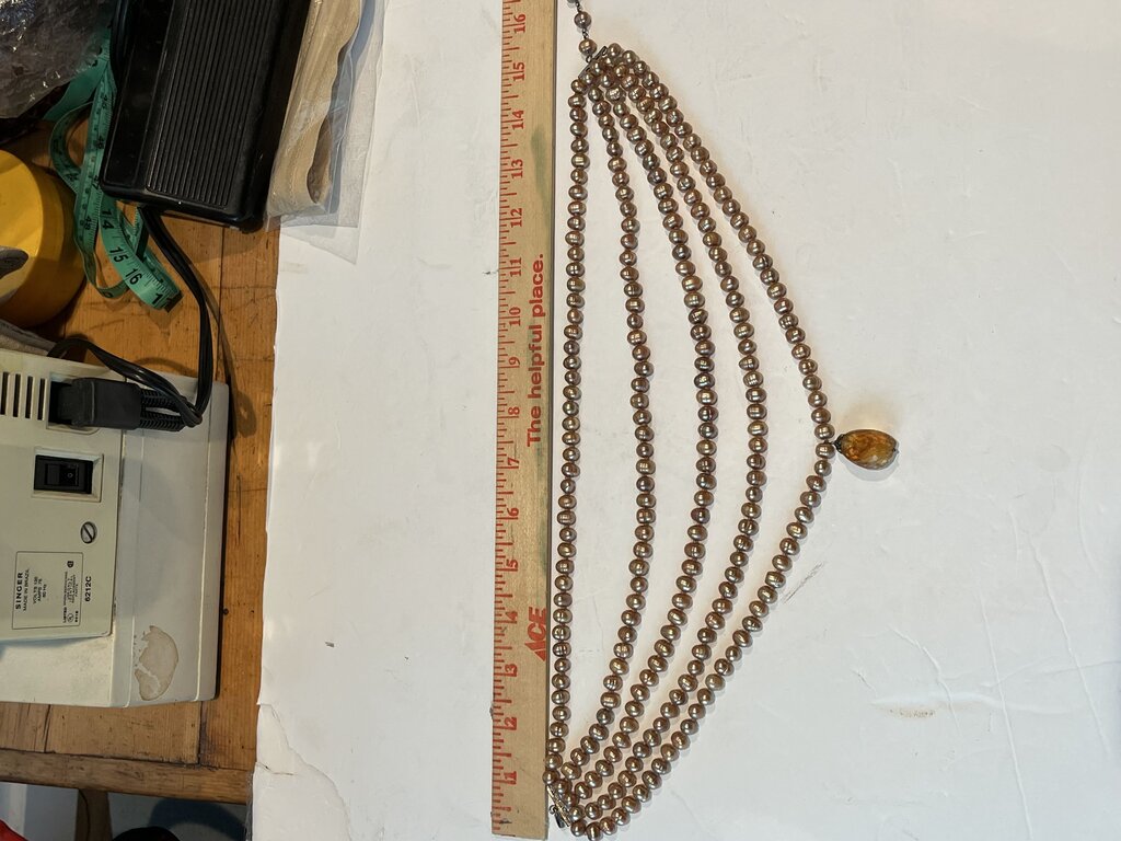 5 Strand Pink Pearl & Amber Necklace