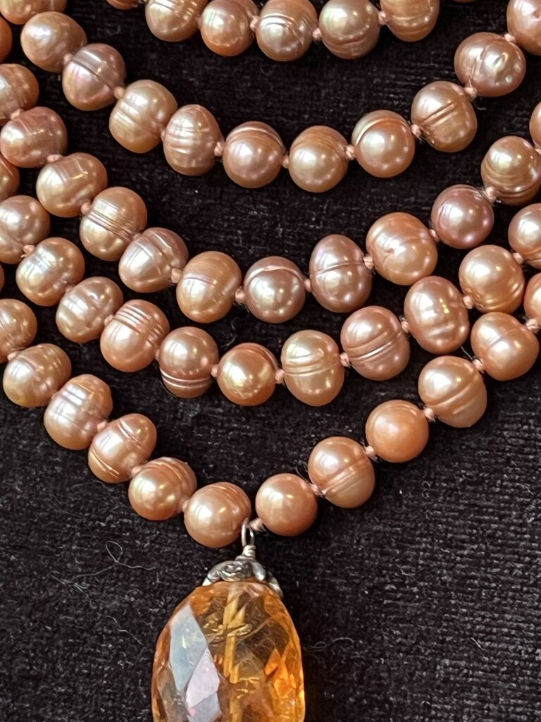 5 Strand Pink Pearl & Amber Necklace