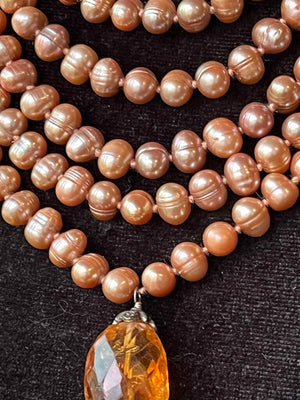5 Strand Pink Pearl & Amber Necklace