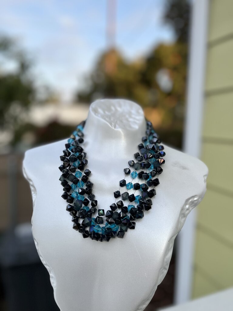 Blue & Black Iridescent 8 Strand Necklace