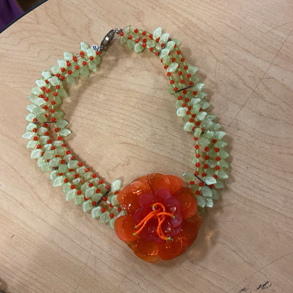 BaubleBar Orange & Green Celluloid Flower Statement Necklace