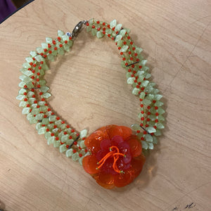 BaubleBar Orange & Green Celluloid Flower Statement Necklace
