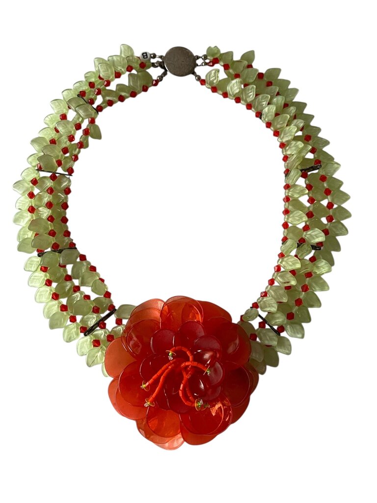 BaubleBar Orange & Green Celluloid Flower Statement Necklace