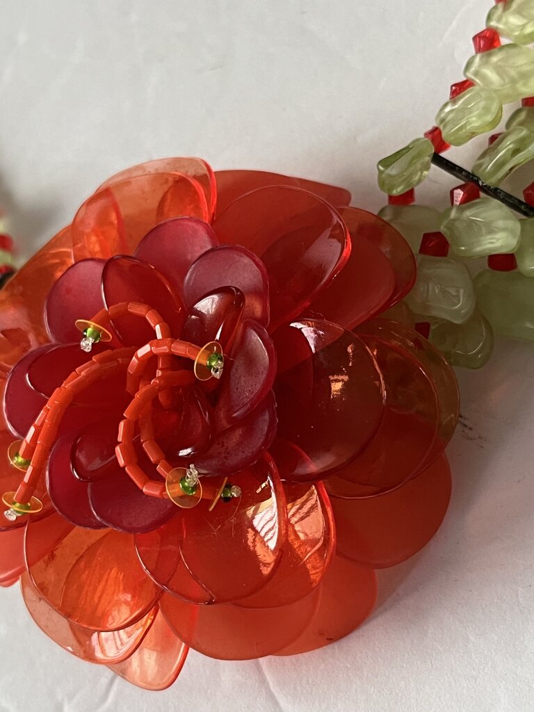 BaubleBar Orange & Green Celluloid Flower Statement Necklace