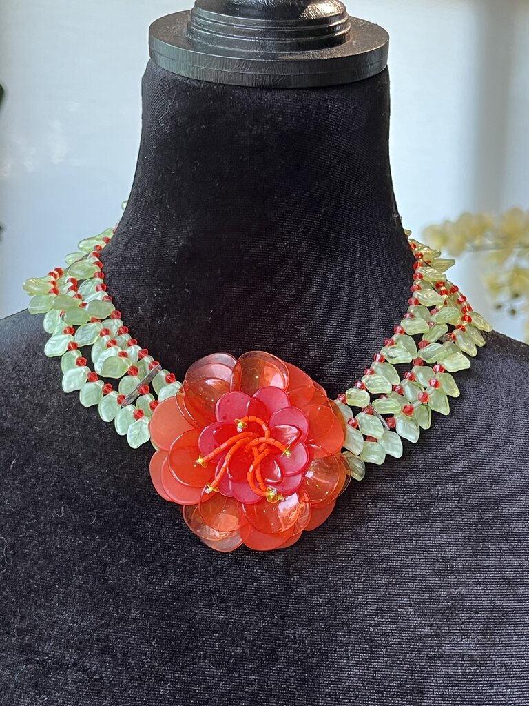 BaubleBar Orange & Green Celluloid Flower Statement Necklace