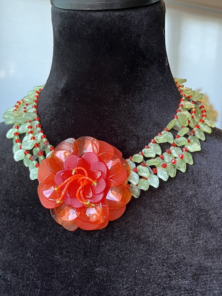 BaubleBar Orange & Green Celluloid Flower Statement Necklace