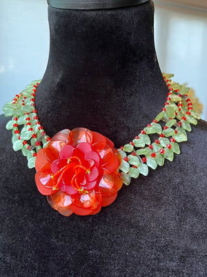 BaubleBar Orange & Green Celluloid Flower Statement Necklace