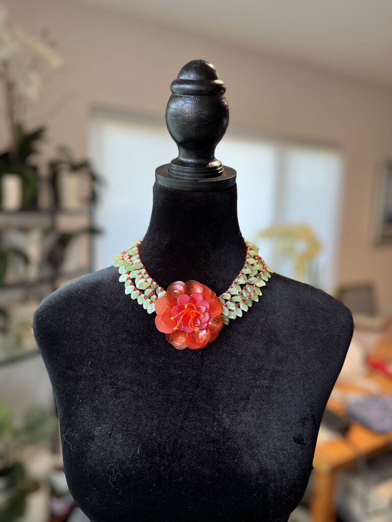 BaubleBar Orange & Green Celluloid Flower Statement Necklace