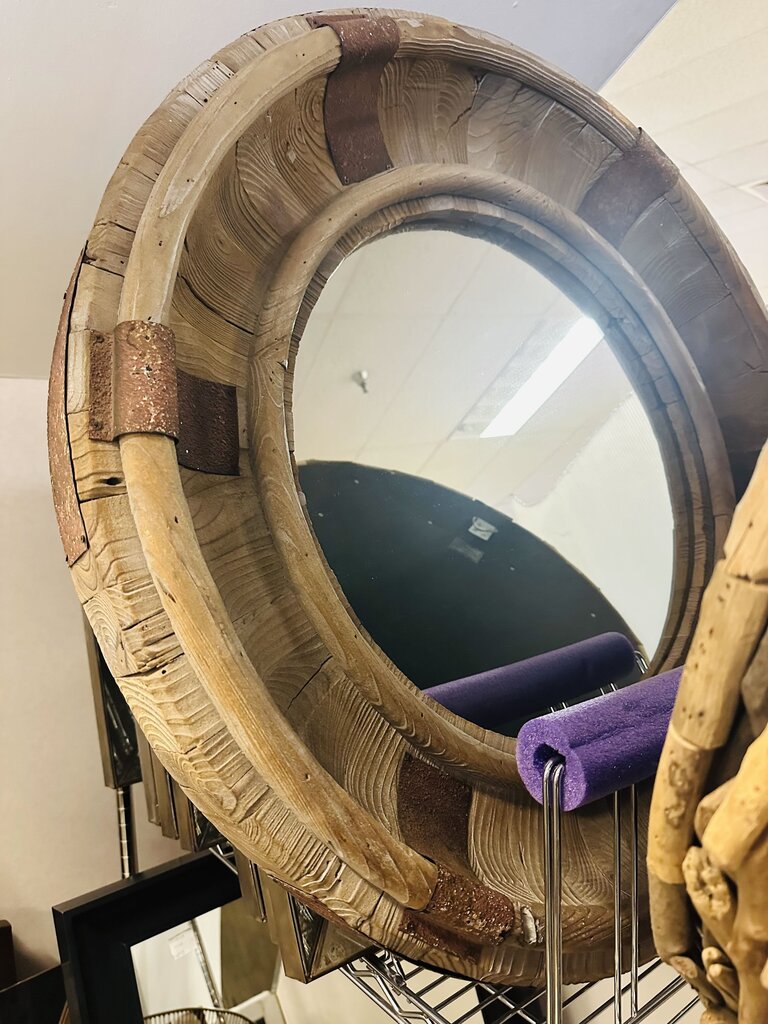 33" Round Reclaimed Wood Mirror