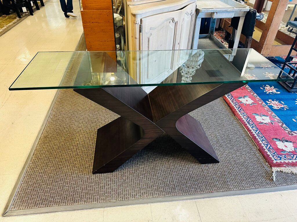 X Glass Top Table (Michael Kate) 19.5x63x30 by Miss Daisy's Consignment & Auction House