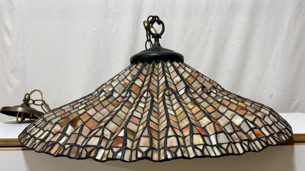 Faux Stained Glass Tiffany Style Lotus Leaf Pendant Lamp 25"