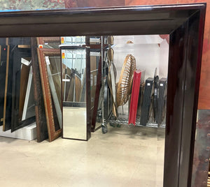 Dark Hardwood Lacquered Beveled Glass Wall Mirror w/ Hanger Bar Hardware