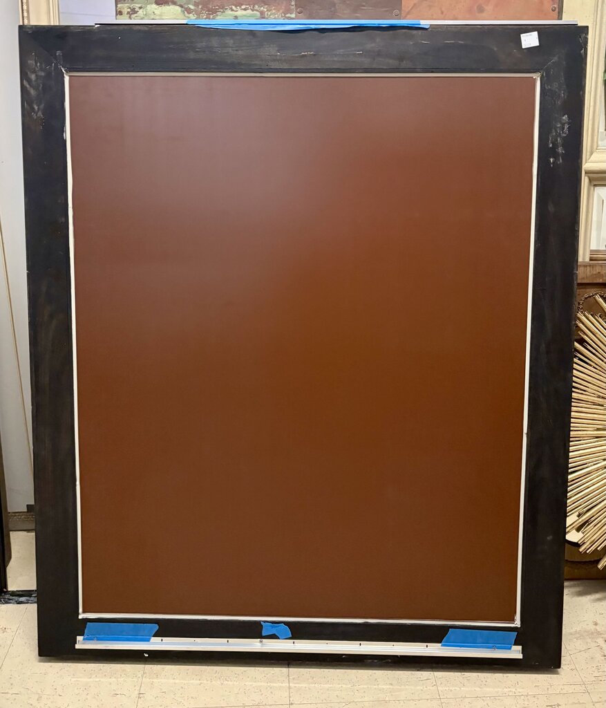 Dark Hardwood Lacquered Beveled Glass Wall Mirror w/ Hanger Bar Hardware