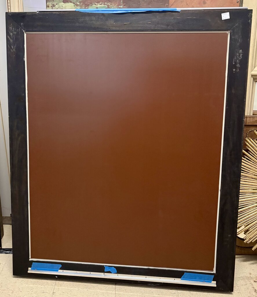 Dark Hardwood Lacquered Beveled Glass Wall Mirror w/ Hanger Bar Hardware